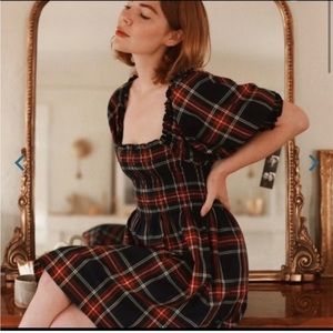 hill house home navy tartan athena flannel plaid rare with puff sleeves